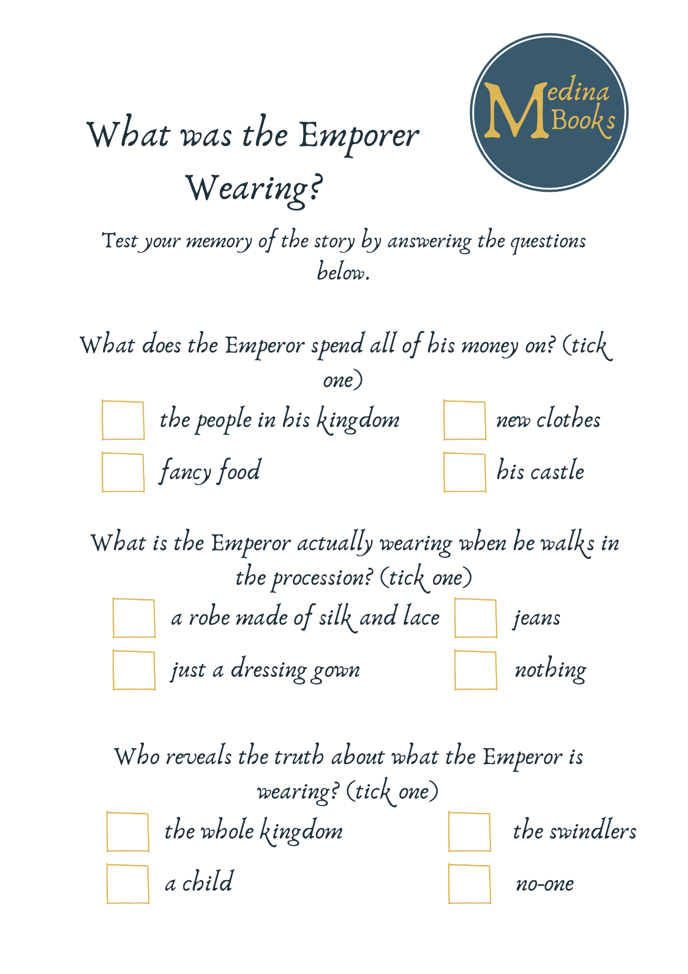 The Emperor's New Suit Activity Pack